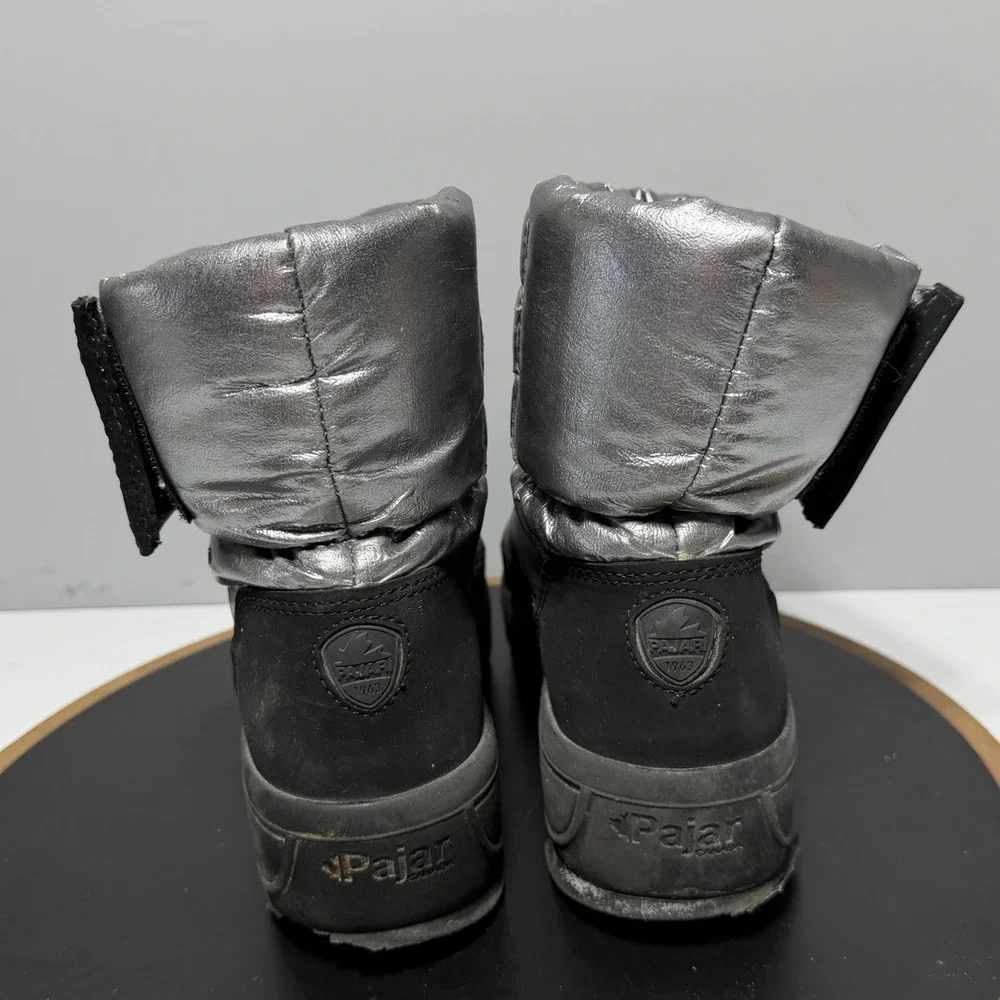 Pajar Metallic Puffer Snow Boots Women Size 9.5 Winter Zip Silver Black Gorpcore